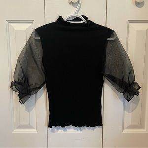Black Cotton and Mesh Top